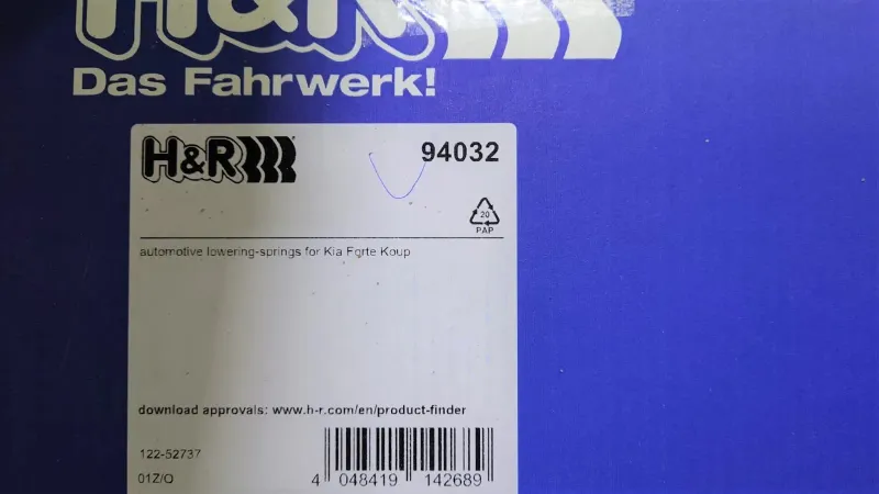 H&R 94032 Пружины с занижением Kia Cerato 2 Forte Koup