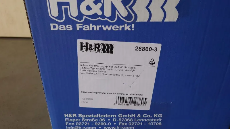 H&R 28860-3 Пружины с занижением Audi A3 Sedan 2WD (8V)