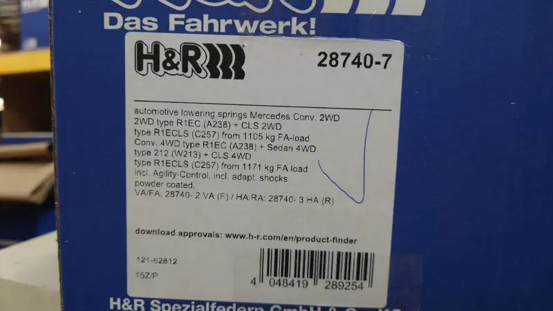 H&R 28740-7 Пружины с занижением Mercedes Benz W213 CLS