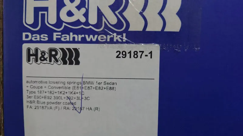 H&R 29187-1 Пружины с занижением BMW 1 E82, E88 / 3 E90, E92