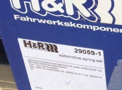 H&R 29059-1 Пружины с занижением Audi A4, A5, S5 (B8)