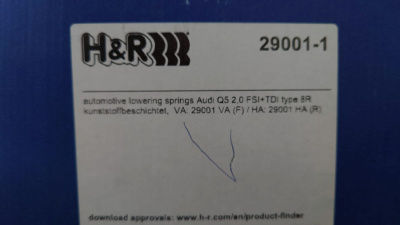 H&R 29001-1 Пружины с занижением Audi Q5 (8R)