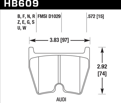 HAWK HP Plus HB609N.572 Передние тормозные колодки Audi RS3/TTRS, Audi RS4, Audi RS6, Audi R8 Brembo 8 поршней (комплект 8 шт)