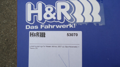 H&R 53070 Пружины с занижением для Nissan Teana J32